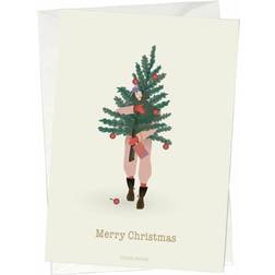 Vissevasse Merry Christmas Tree & Girl Anledningskort Plakat