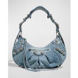 Balenciaga Le Cagole Small Denim Shoulder Bag Blue Denim/Silver