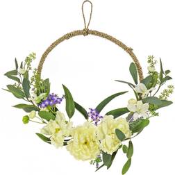 National Tree Company Wreaths Cream Peony Mini Blossoms Hoop Wreath Decoration