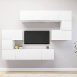 vidaXL Set Mueble Para TV de 8 Piezas Madera De Ingeniería Blanco Armario de Pared