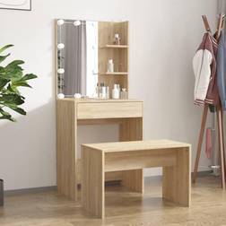 vidaXL Makeupbordssæt LED-lys konstrueret træ sonoma-eg Toiletbord