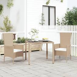 vidaXL Gartentisch mit Glasplatte Beige Poly Rattan