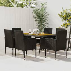 vidaXL Jardín 7 Piezas Ratán Sintético Negro Juego de comedor de patio