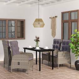 vidaXL 5-tlg Garten-Essgruppe mit Kissen Grau und Schwarz Essgruppe, 1 Tisch einschl. 4 Stühle