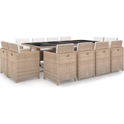 vidaXL Outdoor Beige PE Rattan Large Removable Covers Patio Dining Set