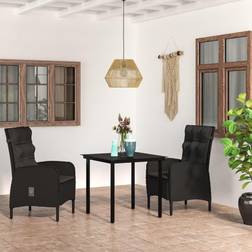 vidaXL 3-tlg Garten-Essgruppe mit Kissen Schwarz Essgruppe, 1 Tisch einschl. 2 Stühle