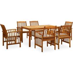 vidaXL Acacia Solide Mobilier À Díner Jardin 7 pcs Coussins de Salle À Manger de Terrasse Table et Chaises d'Extérieur Ensemble repas de patio, 1 Table incluse 6 Chaises