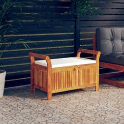 vidaXL Banco Almacenaje Jardín Con Cojín Madera Maciza De Acacia 91 cm - Marrón