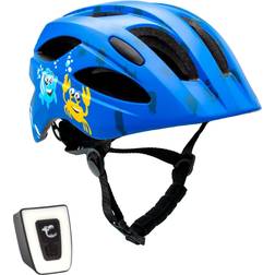 Crazy Safety Casque de vélo Bleu de Mer pour enfants de à ans 54-58cm avec lumière LED rouge intégrée rechargeable par USB. Testé et certifié EN 1078