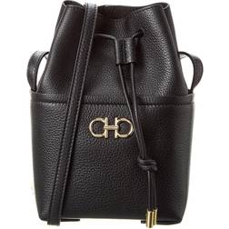 Ferragamo Gancini Mini Leather Bucket Bag Black