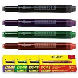 Online 17026 Tintenpatronen für Füller 5x lila, 5x grün, 5x schwarz, 5x rot 20 St