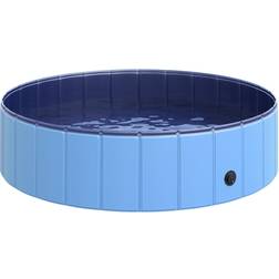 Pawhut Hundepool Planschbecken Schwimmbecken Schwimmbad Hundebad PVC Holz Blau Ø120 x H30 cm