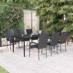 vidaXL 7 Piece Garden Black Patio Dining Set, 1 Table incl. 6 Chairs