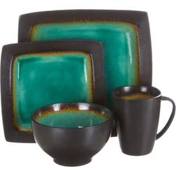 Gibson Reactive Stoneware Ocean Paradise 16 Piece Dinnerware Set, Jade Juego de Vajilla 2pcs