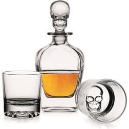 Skull Decanter & Double Old Fashion Set 3 Whiskey Carafe