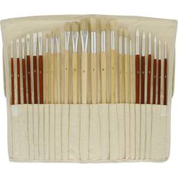 US Art Supply 24pc Oil & Acrylic Paint Long Handle Brush Set FREE Canvas Roll-Up