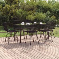 vidaXL 7 Piece Garden Black Poly Rattan Patio Dining Set, 1 Table incl. 6 Chairs