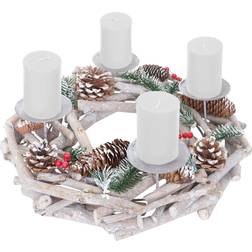 Adventskranz, Holz mit Kerzen Weiß Weihnachtsschmuck 11cm