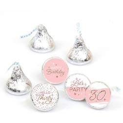 30th Pink Rose Gold Birthday Party Round Candy Labels Fit Chocolate Candy 108 Ct Pink