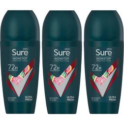 Sure Men Antiperspirant Deodorant Roll On 72H Nonstop, Ultra Fresh 50Ml, 3 Pack