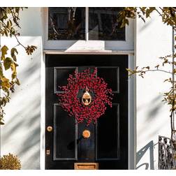 Larksilk Red Berry Wreath; 24-Inch Twig Berries Holiday Decoration