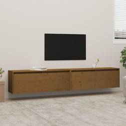 vidaXL Pensili 2 Pz Marrone Miele 100 x 30 x 35 cm Legno Massello Di Pino Mobile a Parete