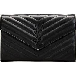 Saint Laurent Monogramme Grain de Poudre Leather Wallet-on-Chain, Black Hardware - BLACK