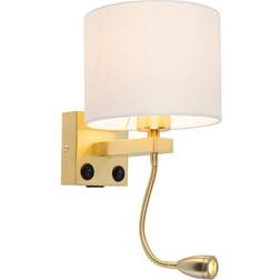 QAZQA Gyllene USB-vägglampa skugga Brescia Combi Väggarmatur