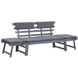 vidaXL Patio Bench With Adjustable Armrest 2 En 1 190 cm Gray Solid Wood Acacia Banco de Jardín