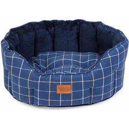 House of paws Navy Check Tweed Oval Snuggle Dog Bed Large