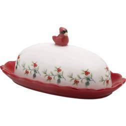 Pfaltzgraff Winterberry Cardinal Ruffled Butter Dish