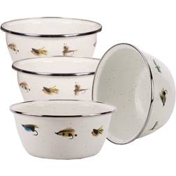 Golden Rabbit Enamelware Fishing Fly Pattern Salad Bowl