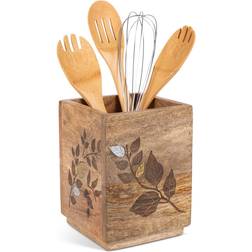 Gerson GG Collection Mango Wood Inlay Utensil Holder