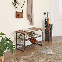 Saltoro Sherpi Industrial 3 Tier Wood Top with Metal Base Shoe Rack