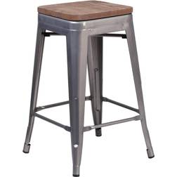 Flash Furniture XU-DG-TP0004-24-WD-GG High Backless Clear Coated Bar Stool