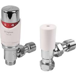 Drayton White Angled TRV4 & Lockshield Valve 15mm