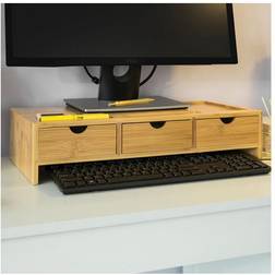 SoBuy Supporto Monitor Pc Da Scrivania Con 3 Organizzatore Cassetti L51*p25*a12 Cm, Legno Massiccio Di Bambù Bbf03-n