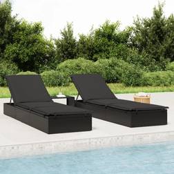 vidaXL Lettino Prendisole 1 pz Tavolino Nero in Polyrattan