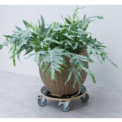 Nature Chariot À Plantes Rond Ø38 cm Noir Bois