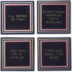 Trina Turk Blue Set Of 4 Glass Serveware 4 D Coaster 4pcs
