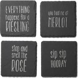 American Atelier Sip Sip Hooray Slate Coasters Silver Set of 4 Coaster 4pcs