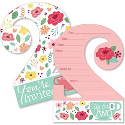 2nd Birthday Tea for Two Shaped Fill-in Invitations with Envelopes 12 Ct Pink