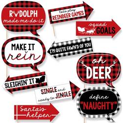 Funny Prancing Plaid Christmas & Holiday Buffalo Plaid Party Photo Booth Props Kit 10 Piece