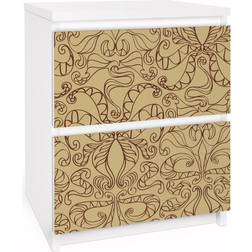 Malm Cassettiera 2x Tiroirs Motif Spirituel Beige Comò