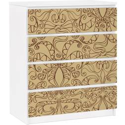 Malm Cassettiera 4x Cassetti Motivo Spirituale Beige Comò