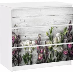 Malm Cassettiera 3x Tiroirs Tulip Rose Shabby Wood Look Comò