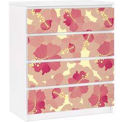 Papier Adhésif Pour Meuble Malm 4x Tiroirs Motif Floral D'Hibiscus Jaune Commode