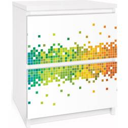 Papier Adhésif Pour Meuble Malm 2x Tiroirs Arc-en-ciel De Pixels Commode