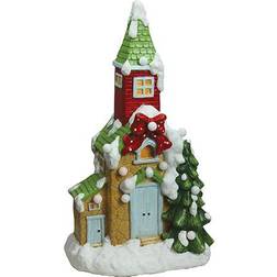 Northlight 21.25" and White Pre-Lit Snow Covered Church Tabletop Figurine Christmas Tree