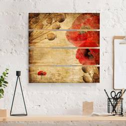 Holzbild Plankenoptik Poppy Flower